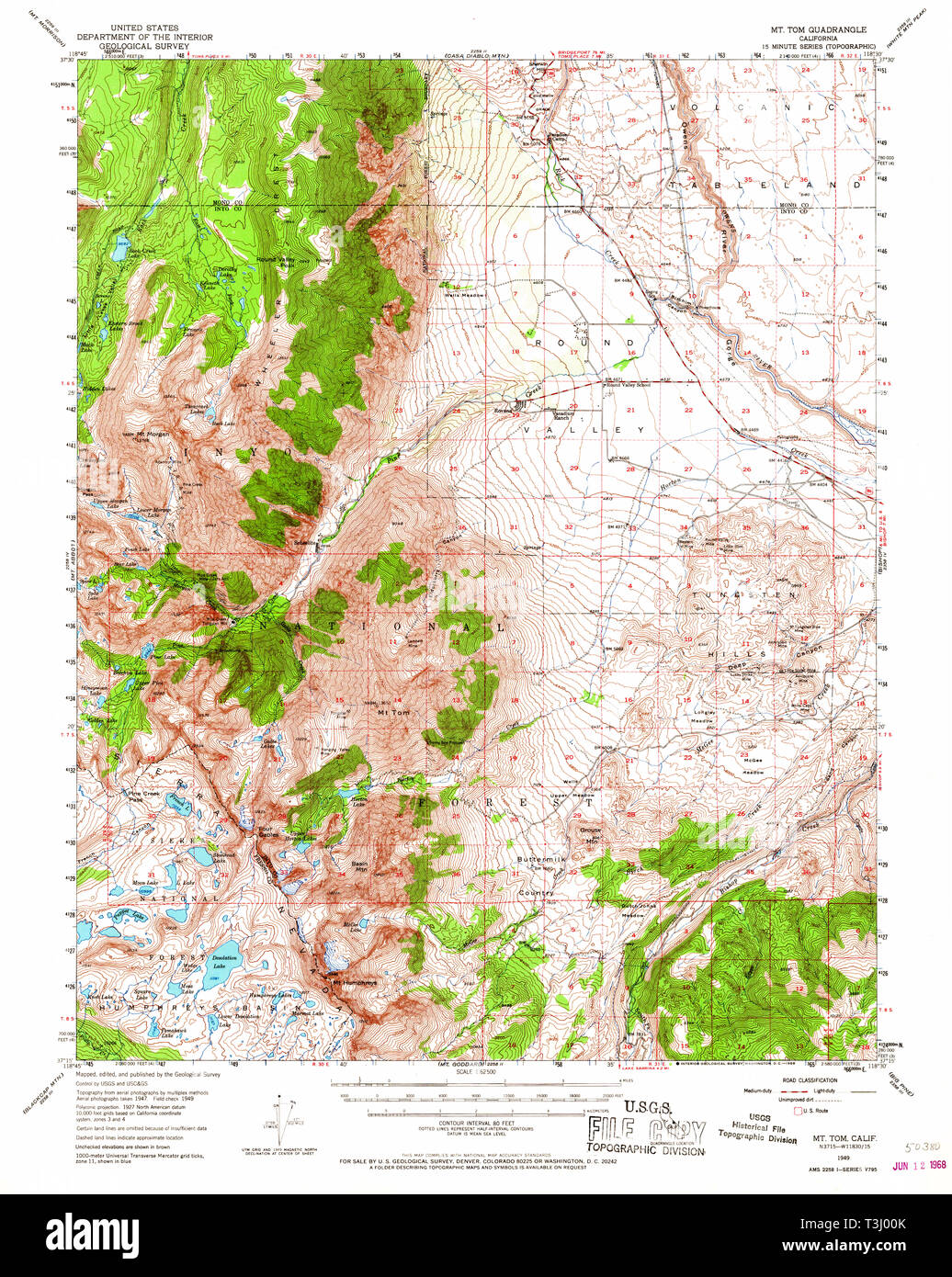 Mount Tom Map USGS TOPO Map California CA Mt Tom 298324 1949 62500 Restoration Stock ...
