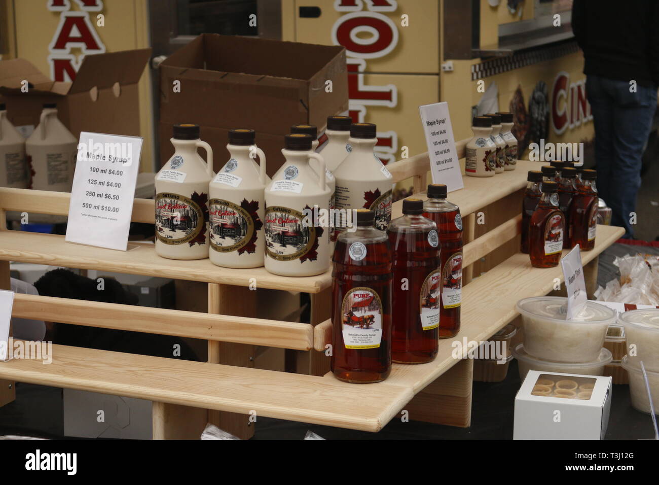 April 06 2019, Elmira Canada Maple syrup displayed for sale at the