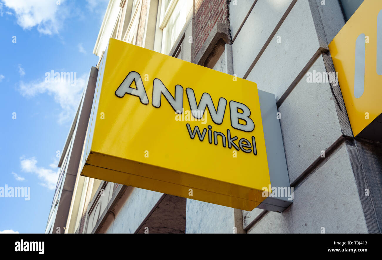 Anwb Dordrecht, The Netherlands - March 03, 2019: Bright yellow ANWB logo ...
