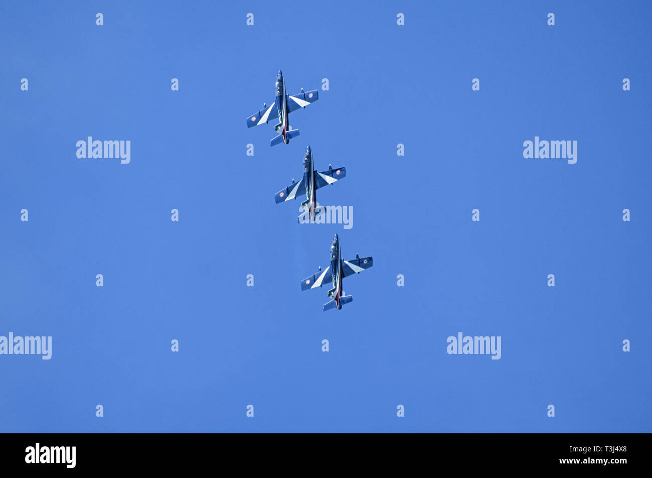 Frecce tricolori at Zadar 4. April 2019. flying with 30 knots south wind Stock Photo