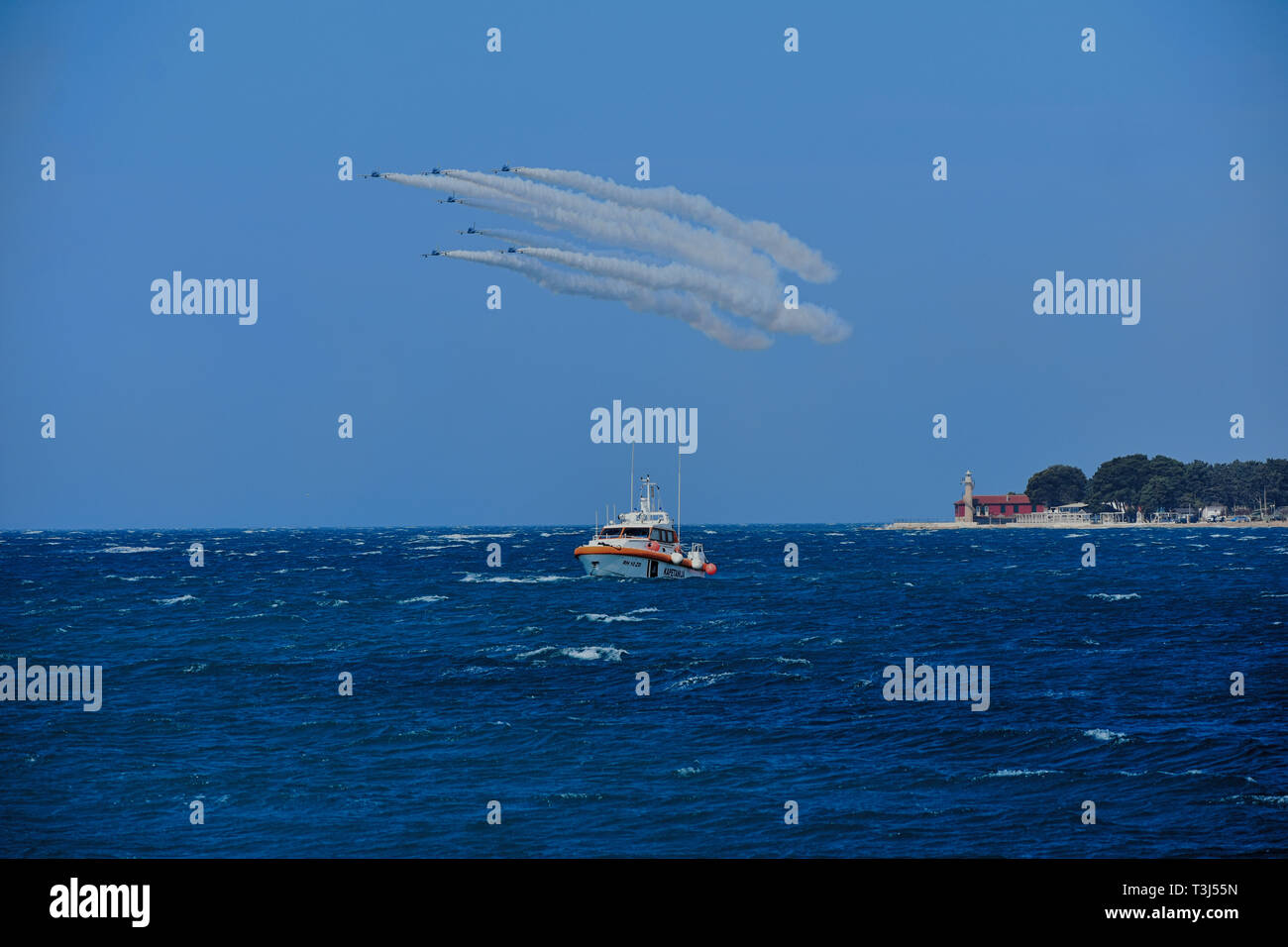 Frecce tricolori at Zadar 4. April 2019. flying with 30 knots south wind Stock Photo