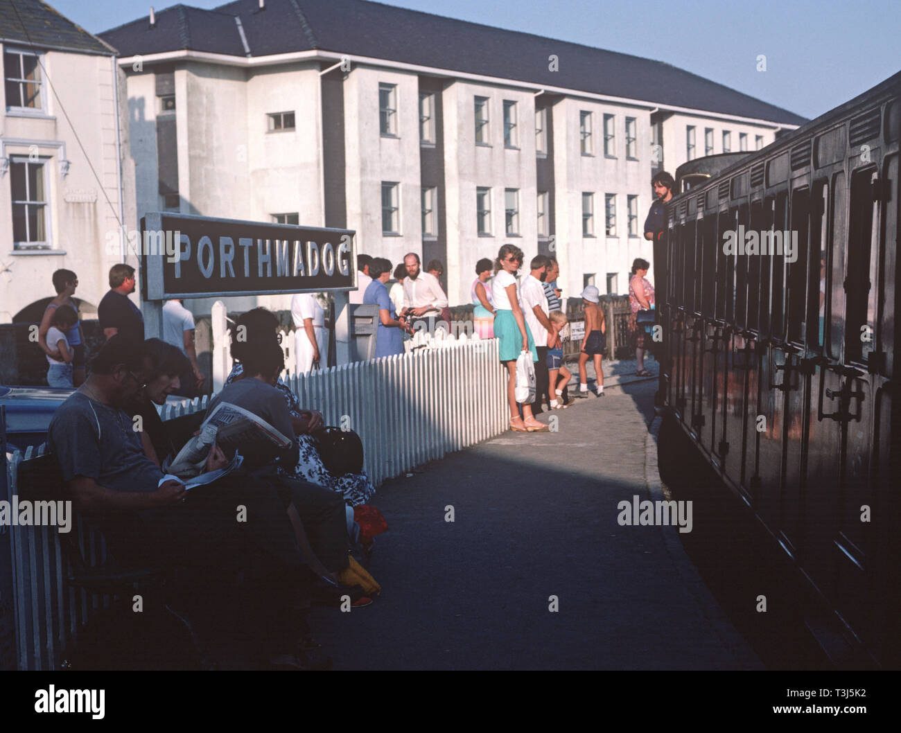 Holiday makers at Porthmadog railway station on the Ffestiniog Railway