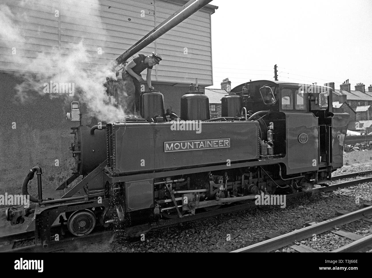 Steam Mountaineer taking on water at Blaenau Railway station