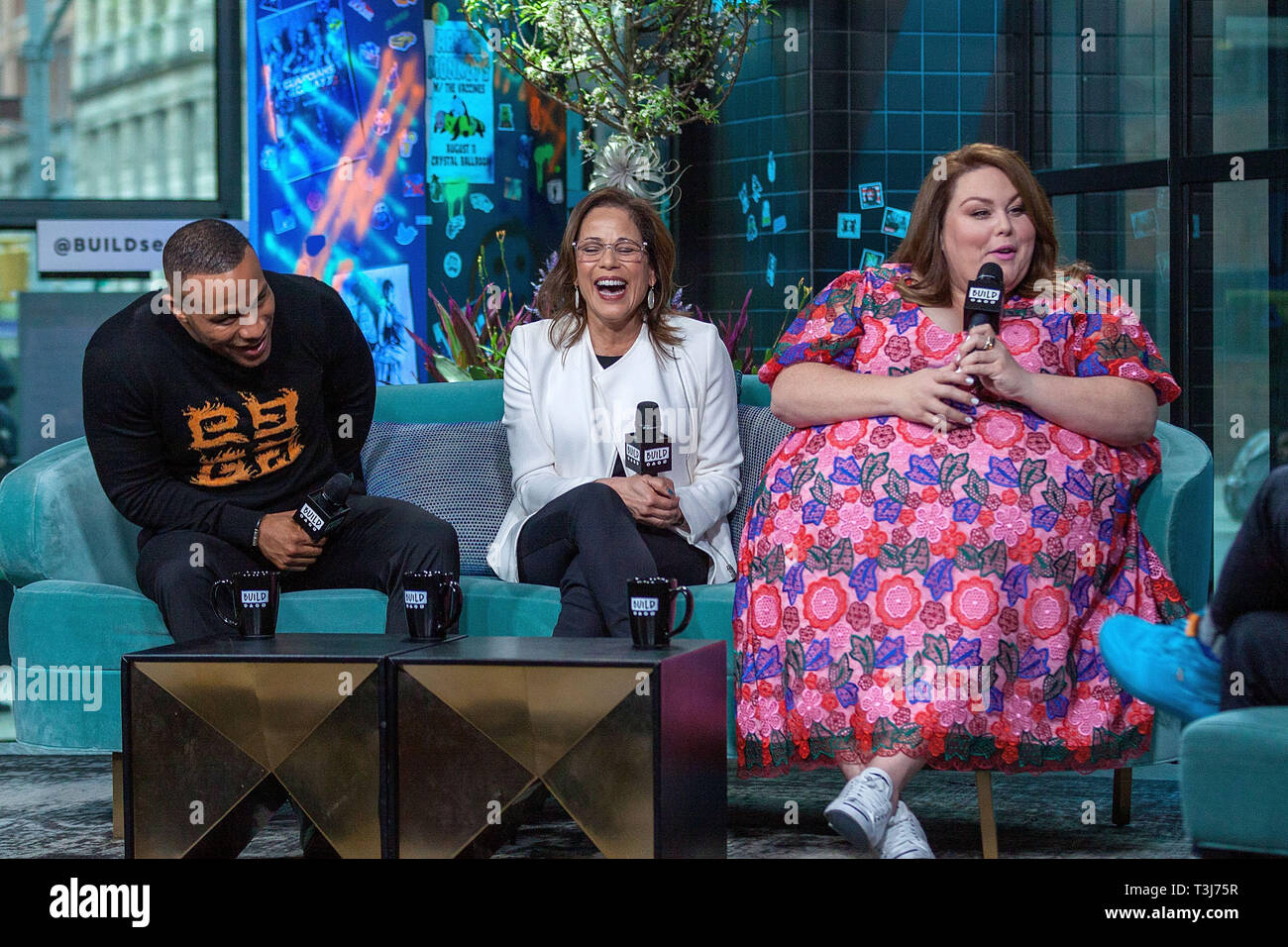 New York, USA. 09 Apr, 2019.  DeVon Franklin, Roxann Dawson, and, Chrissy Metz at The BUILD Series discussing “Breakthrough” at BUILD Studio on April 09, 2019 in New York, NY. Credit: Steve Mack/S.D. Mack Pictures/Alamy Stock Photo