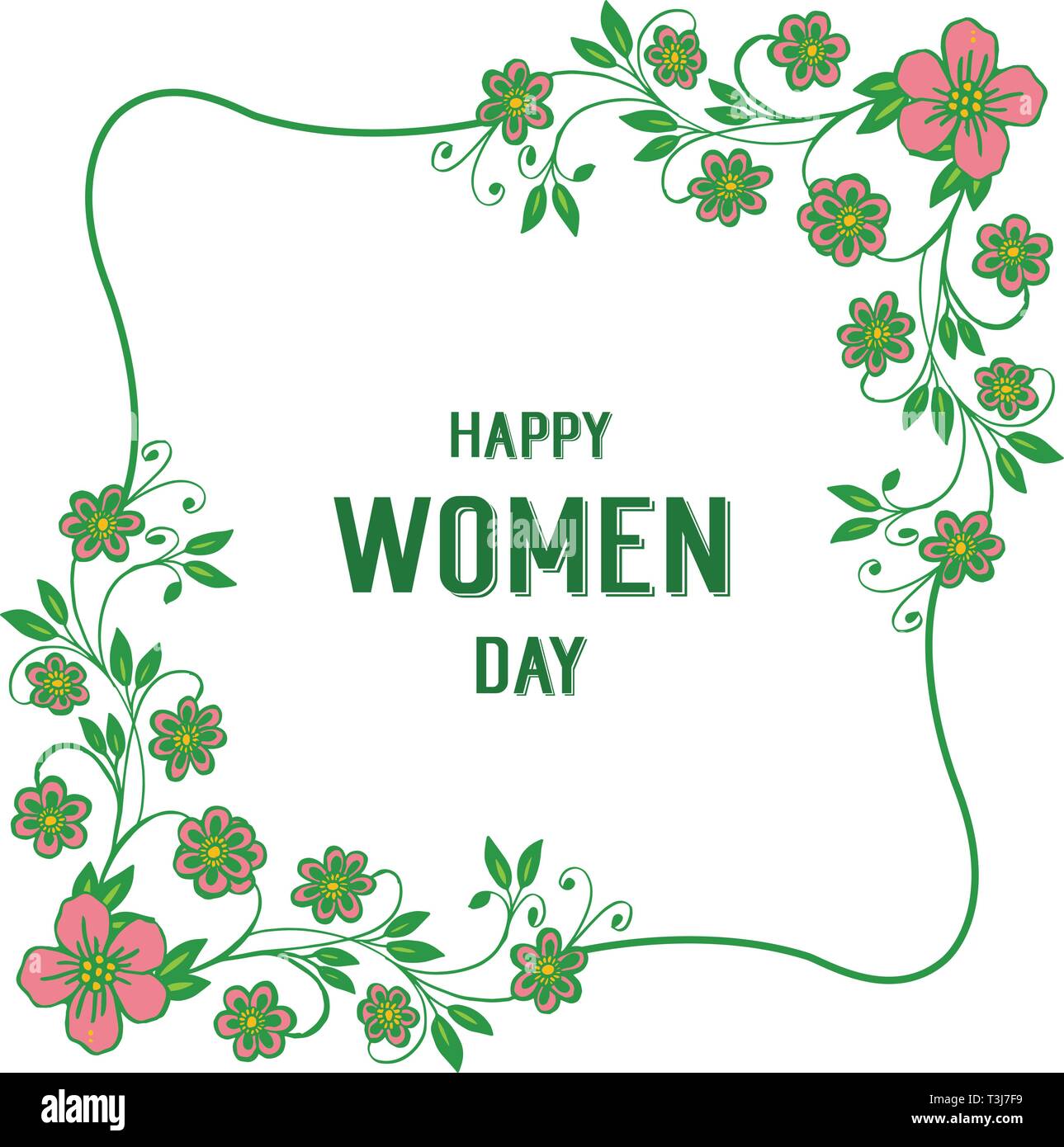 Vector illustration greeting card happy women day with elegant leaf ...