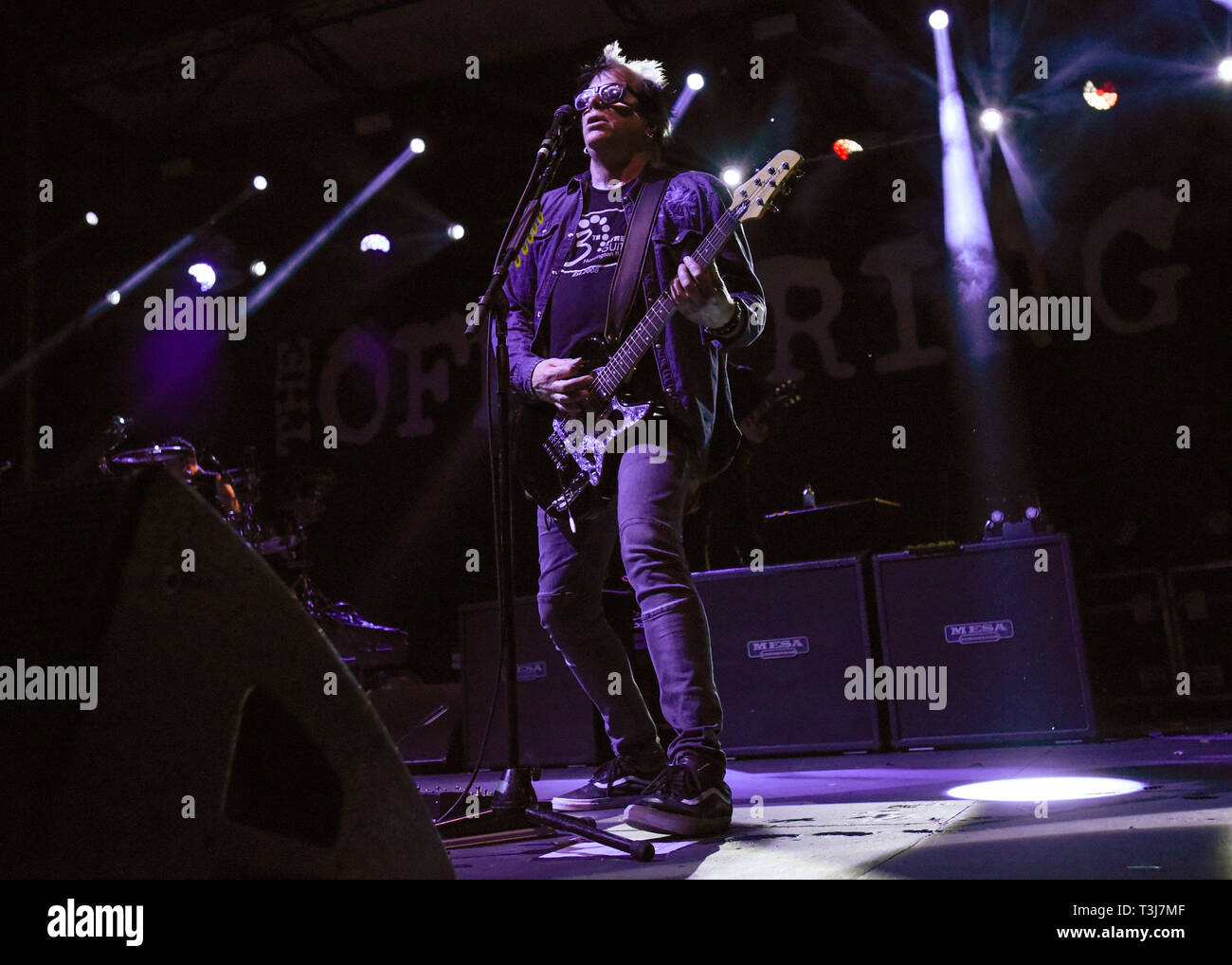 April 7, 2019 - Dana Point, California, USA - Lead guitist NOODLES (Kevin John Wasserman) of The Offspring performs at the Sabroso Craft Beer, Taco & Music Festival 2019 Sunday (Day 2) at Doheny State Beach in Dana Point, California. (Credit Image: © Billy Bennight/ZUMA Wire) Stock Photo