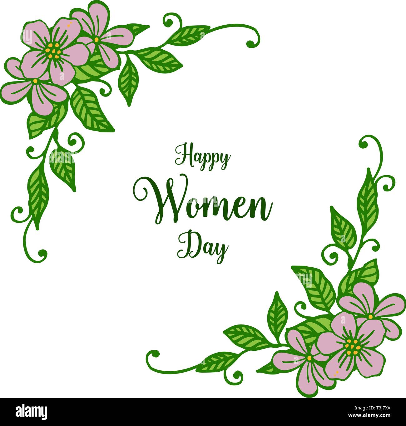 Vector illustration writing happy women day with art purple flower ...