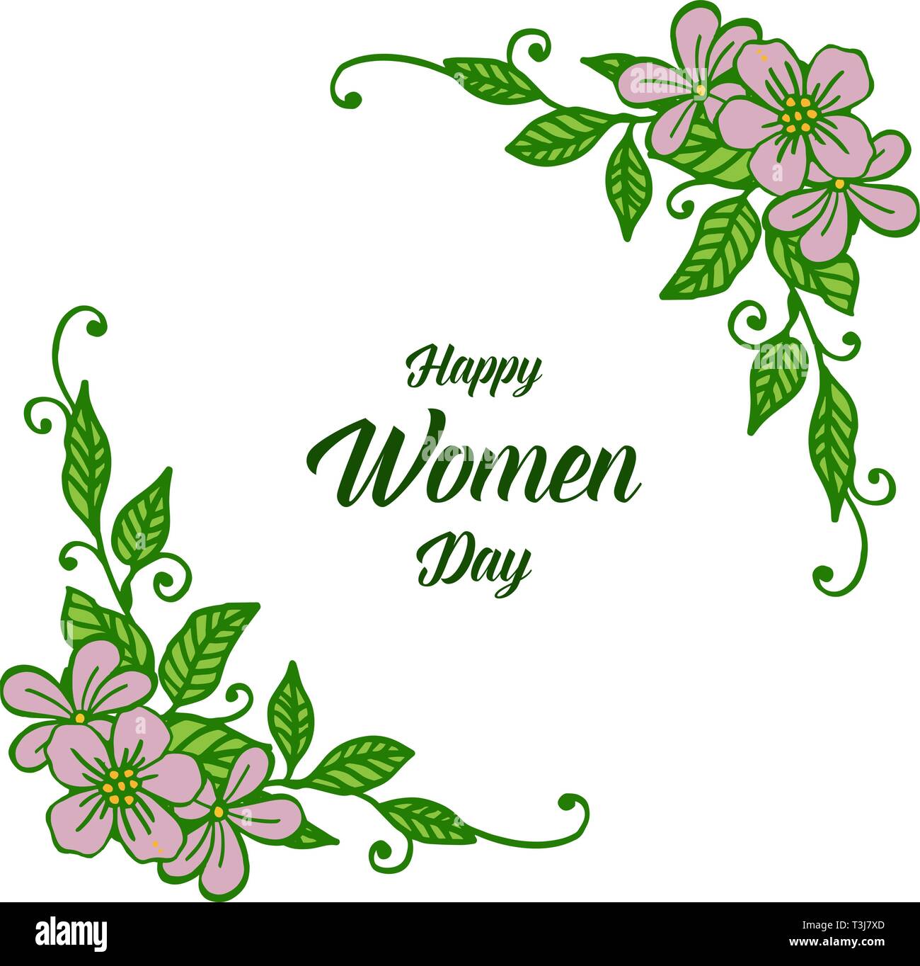 Vector illustration writing happy women day with art purple flower ...