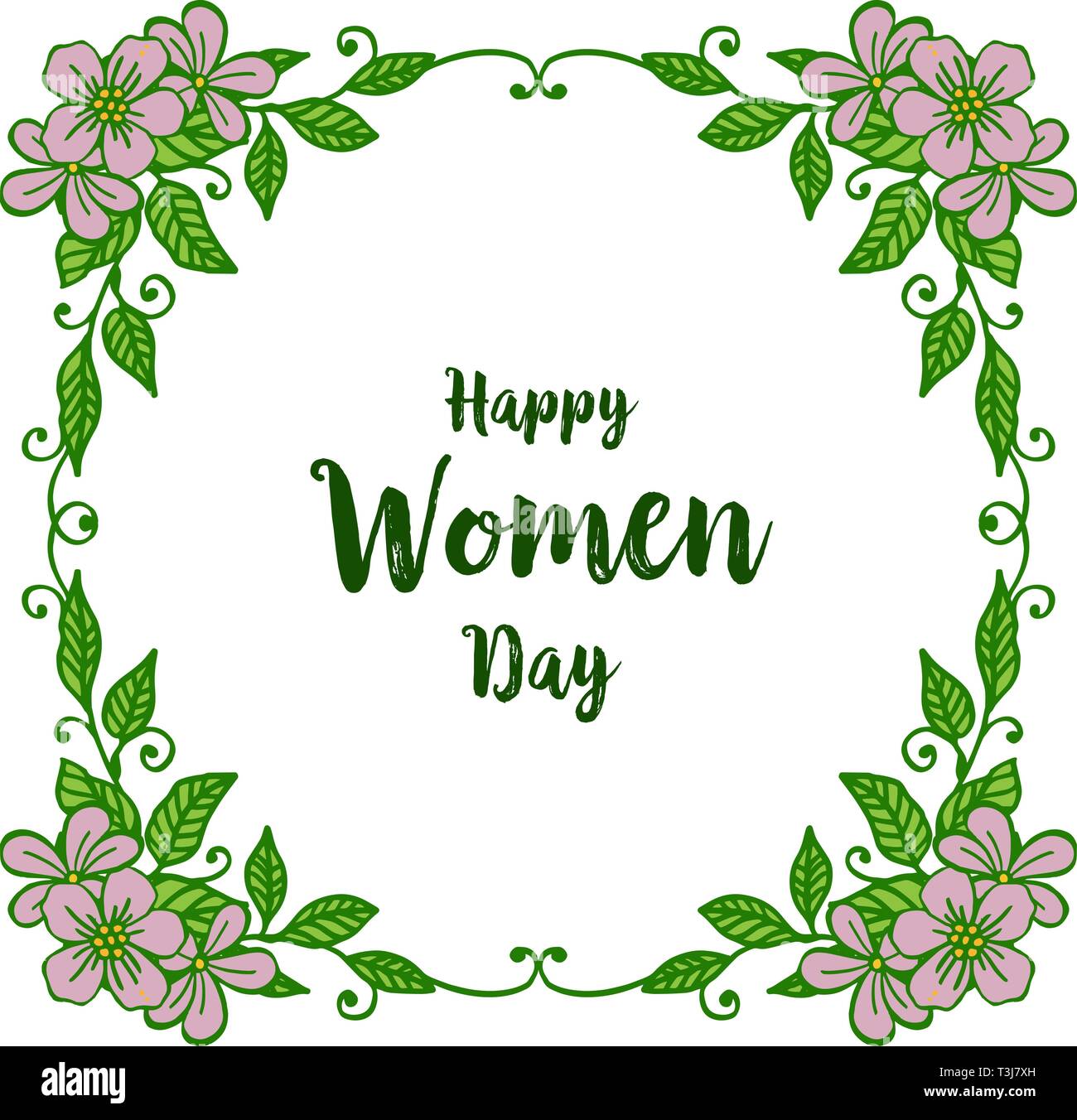 Vector illustration writing happy women day with art purple flower ...