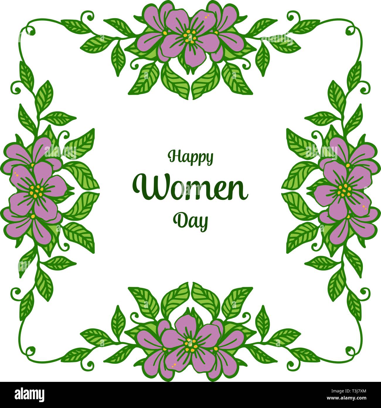 Vector illustration writing happy women day with art purple flower ...