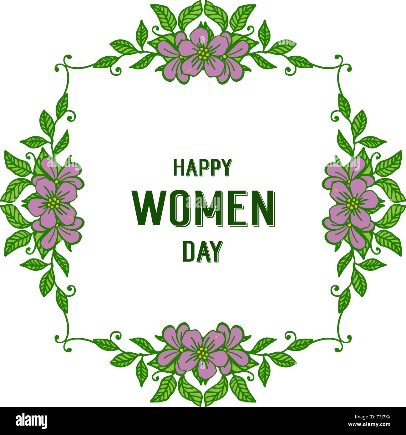 Vector illustration writing happy women day with art purple flower ...