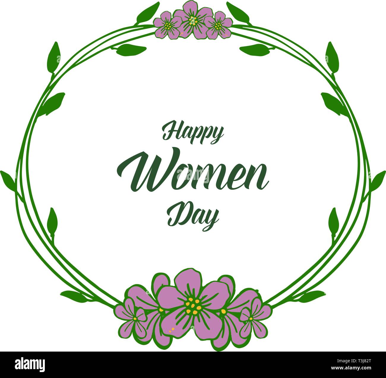Vector illustration round purple flower frame for template happy women ...