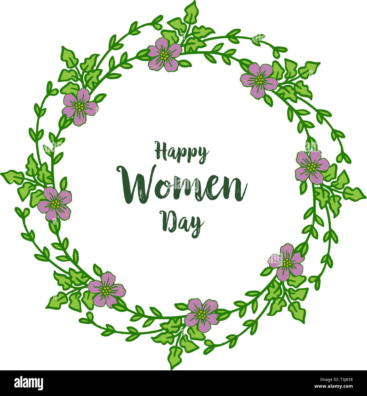 Vector illustration round purple flower frame for template happy women ...