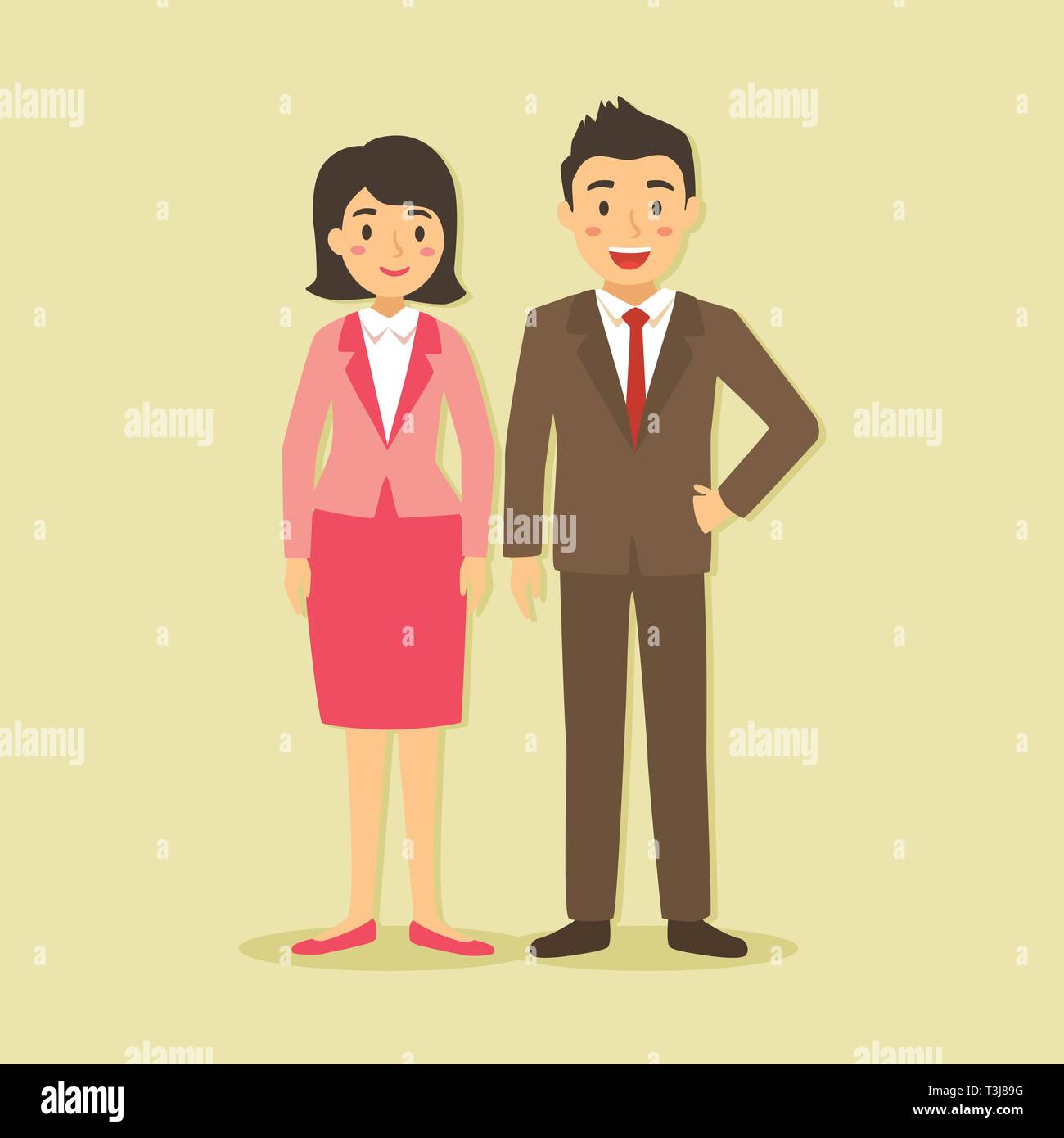 Vector illustration of businessman and businesswoman team in light brown cream background. Stock Vector