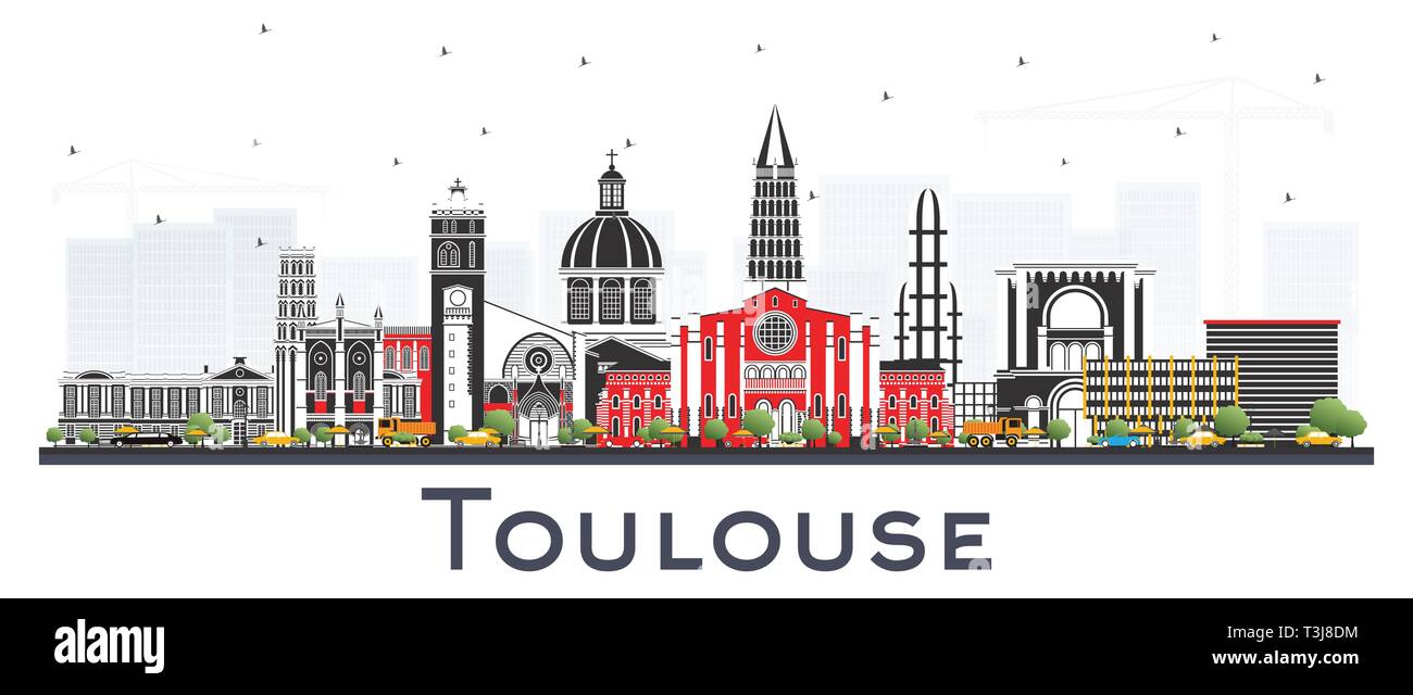 Toulouse France City Skyline with Color Buildings Isolated on White