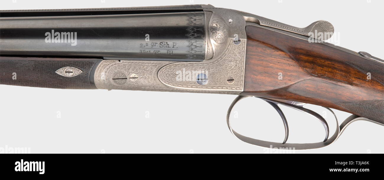 A doublebarrelled shotgun, Miller & Val. Greiss in Munich, calibre 12