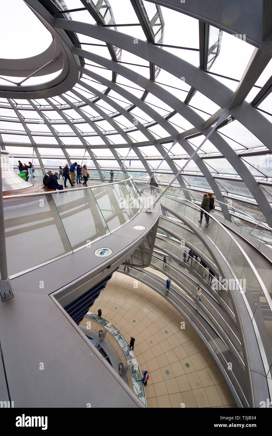 BERLIN, GERMANY - MARCH 24, 2016: Tourists visiting Reichstag Dome