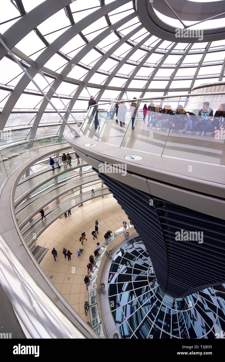 BERLIN, GERMANY - MARCH 24, 2016: Tourists visiting Reichstag Dome