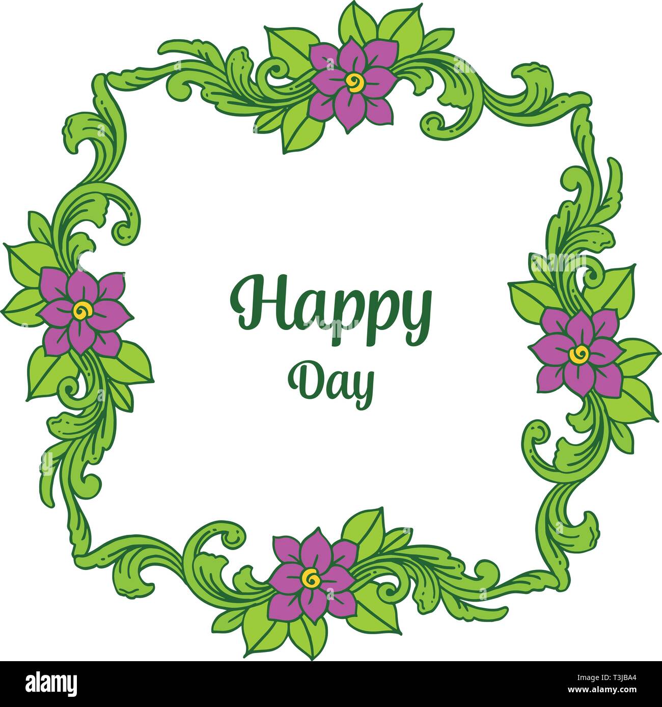 Vector illustration purple floral frame for invitation happy day hand ...