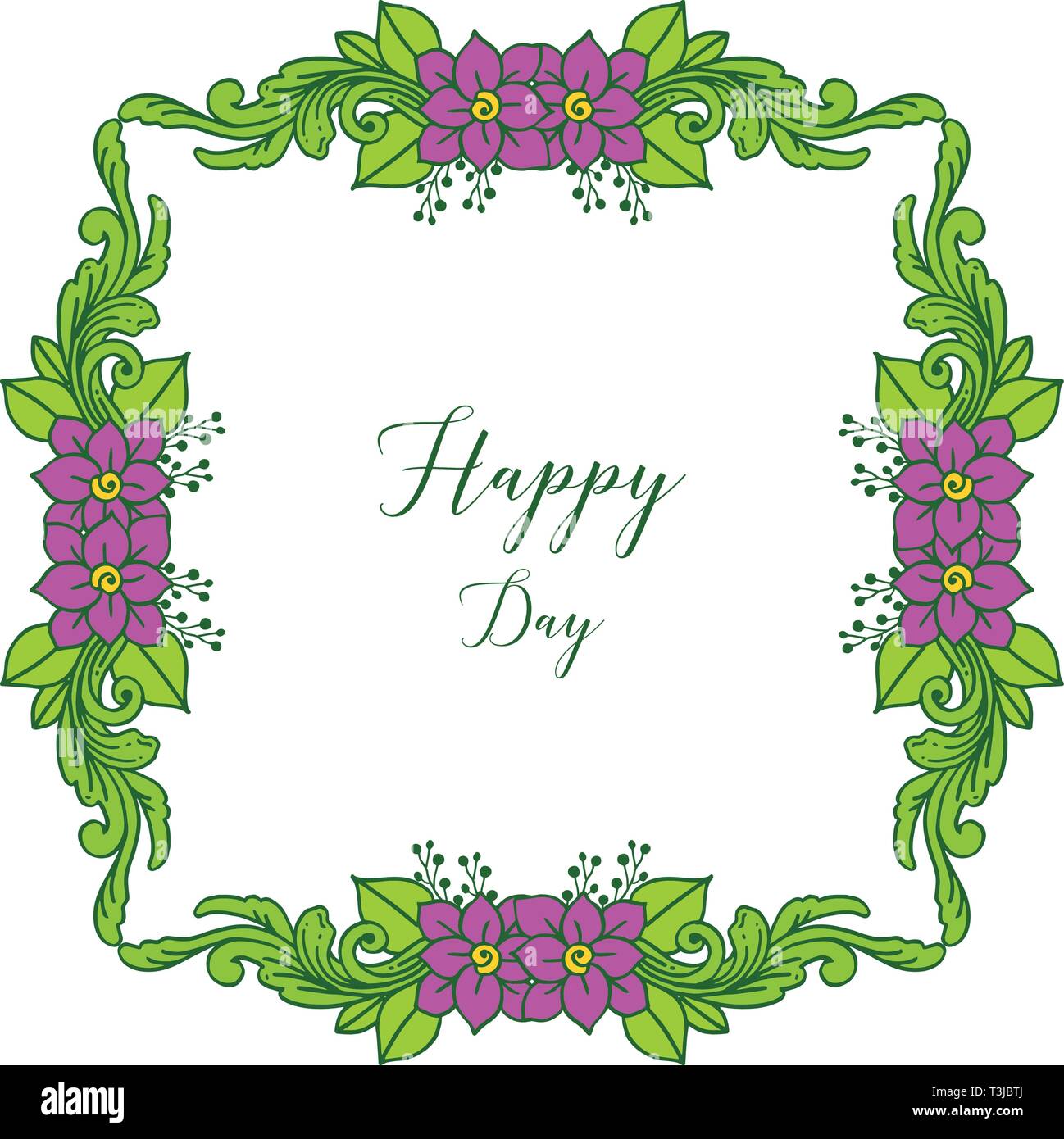Vector illustration ornate of floral frame for lettering happy day hand ...