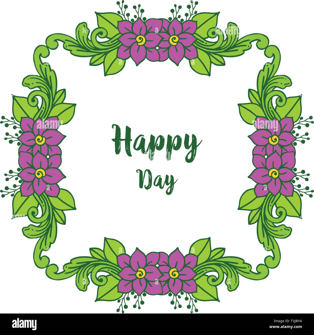 Vector illustration ornate of floral frame for lettering happy day hand ...