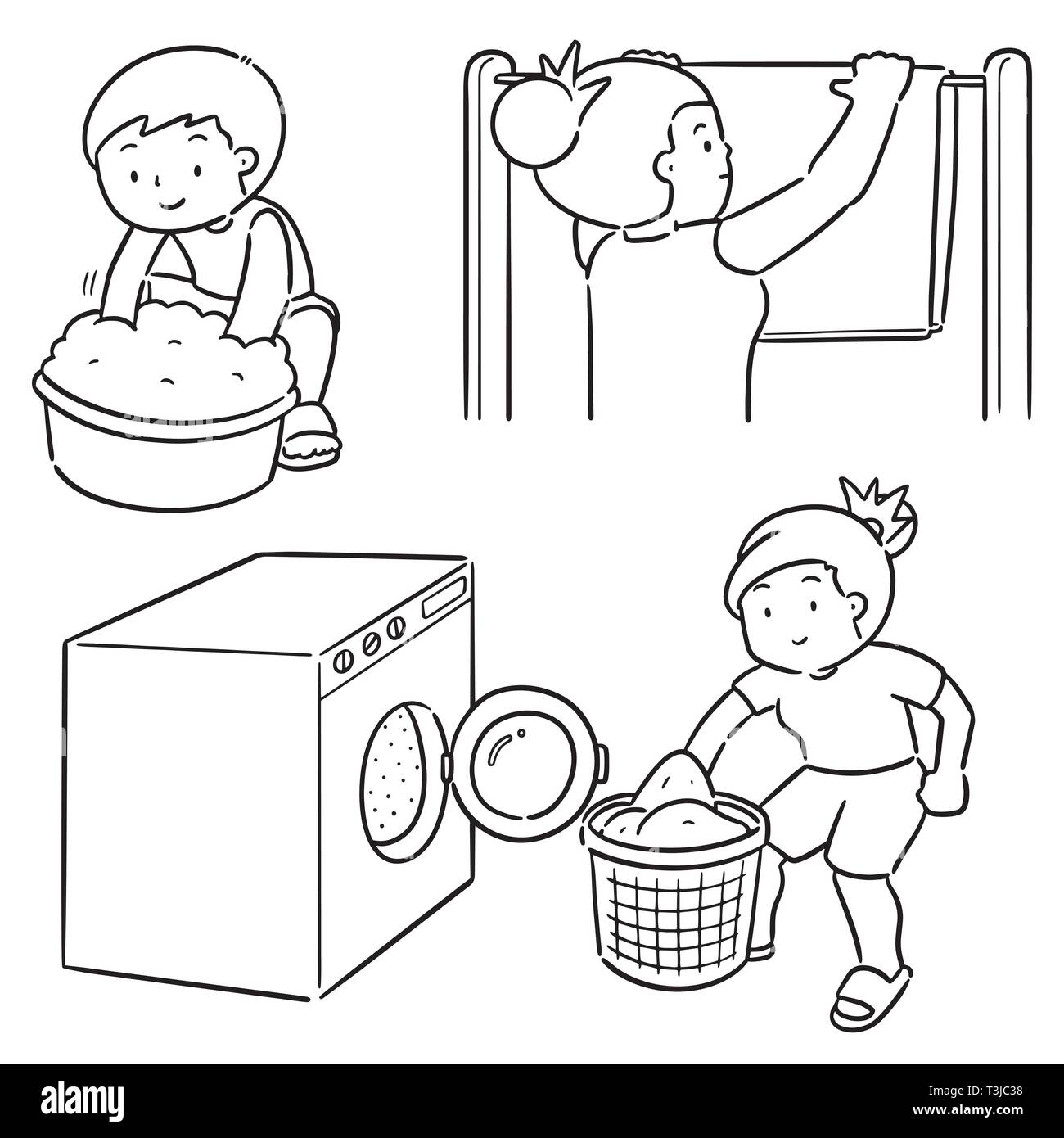 vector set of people washing clothes Stock Vector