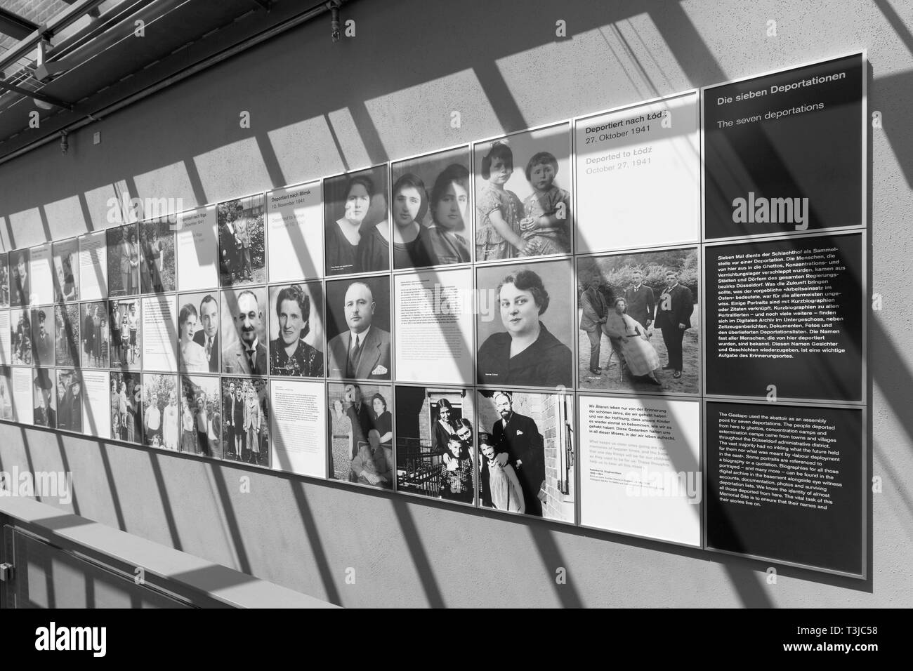 Picture wall with portraits of Jewish inhabitants, 1941 deported to Lodz, Place of Remembrance Alter Schlachthof, Dusseldorf-Derendorf, North Stock Photo