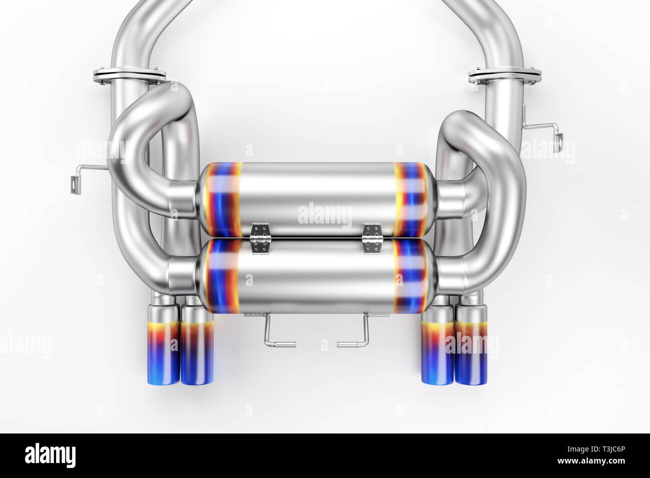 Tuning exhaust system for a sports car. Car muffler, exhaust silencer
