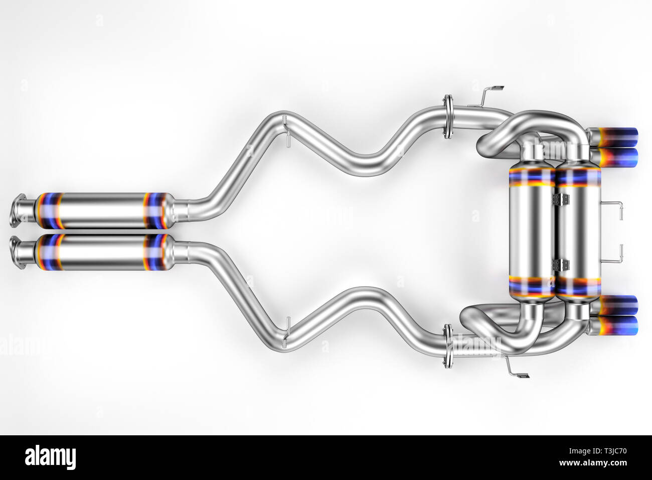 Tuning exhaust system for a sports car. Car muffler, exhaust silencer on a white background Stock Photo