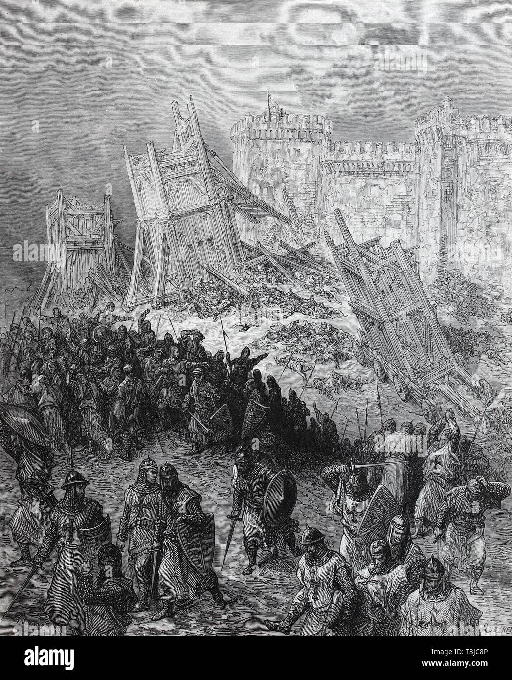 The Siege of Jerusalem took place from June 7 to July 15, 1099, during the First Crusade, historical illustration, 1880, Germany Stock Photo