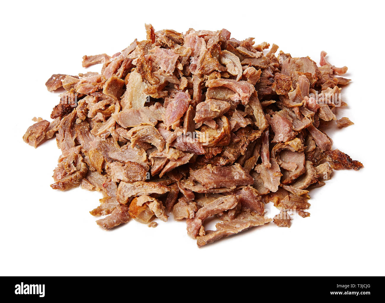 Doner kebab. Grilled beef meat. Minced pieces. Isolated on a white background Stock Photo