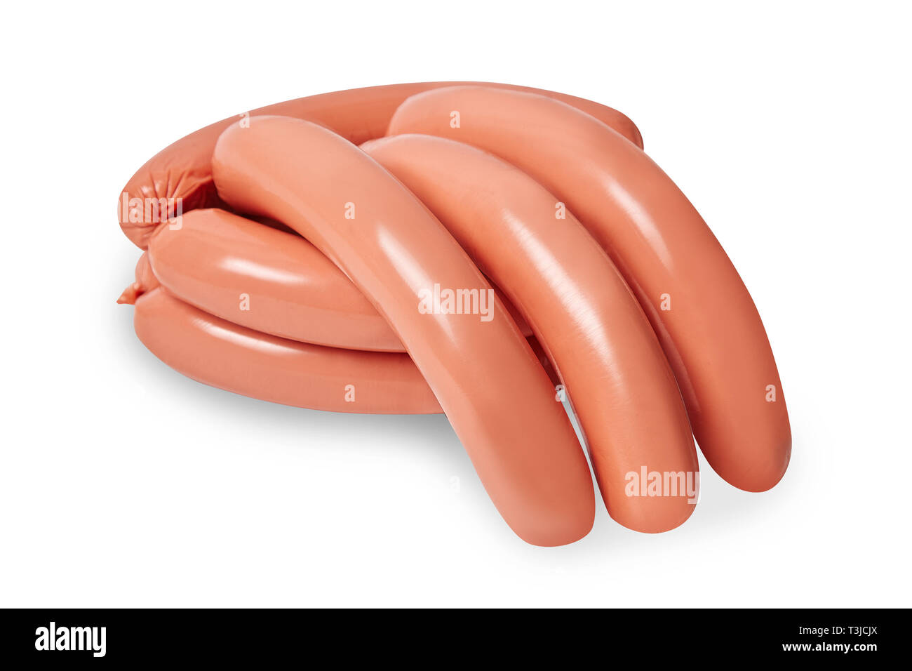 Pile of sausages. Cut sausage. Isolated on a white background Stock Photo