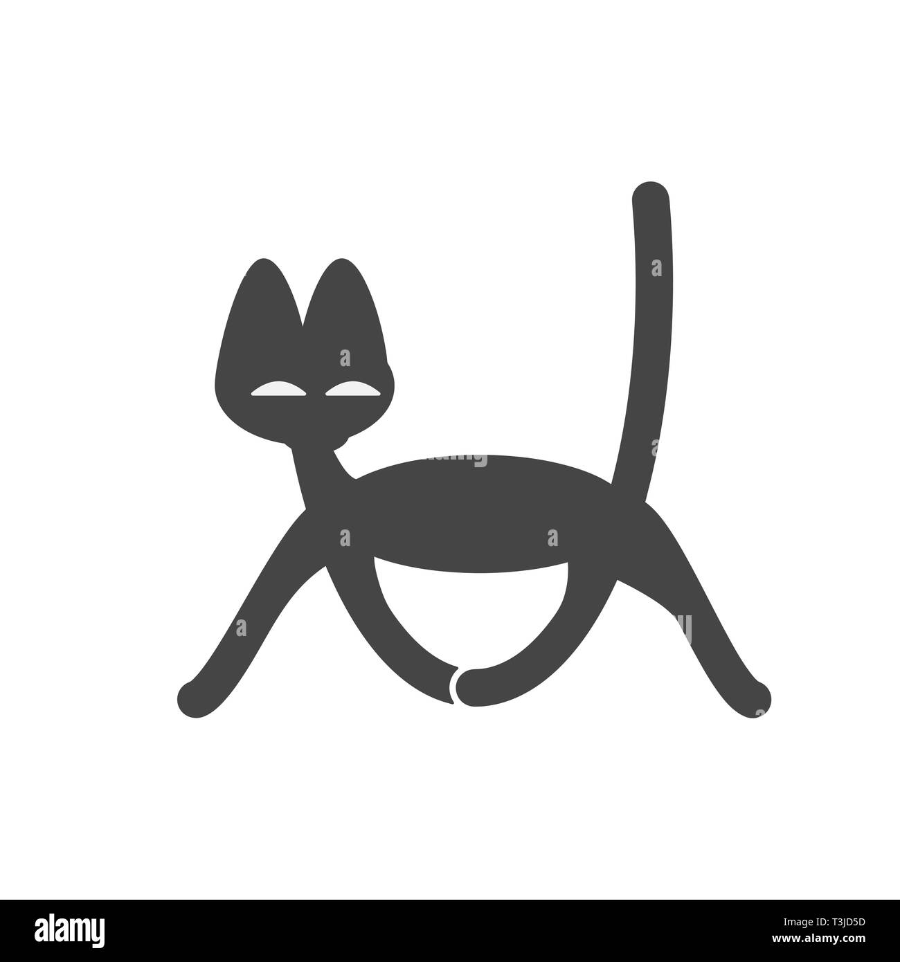 Black Cat moving and Looking away. It is isolated on a white background. Vector Logo Laconic Symbol for Icons, Logos, Badges, and Emblems. Stock Vector
