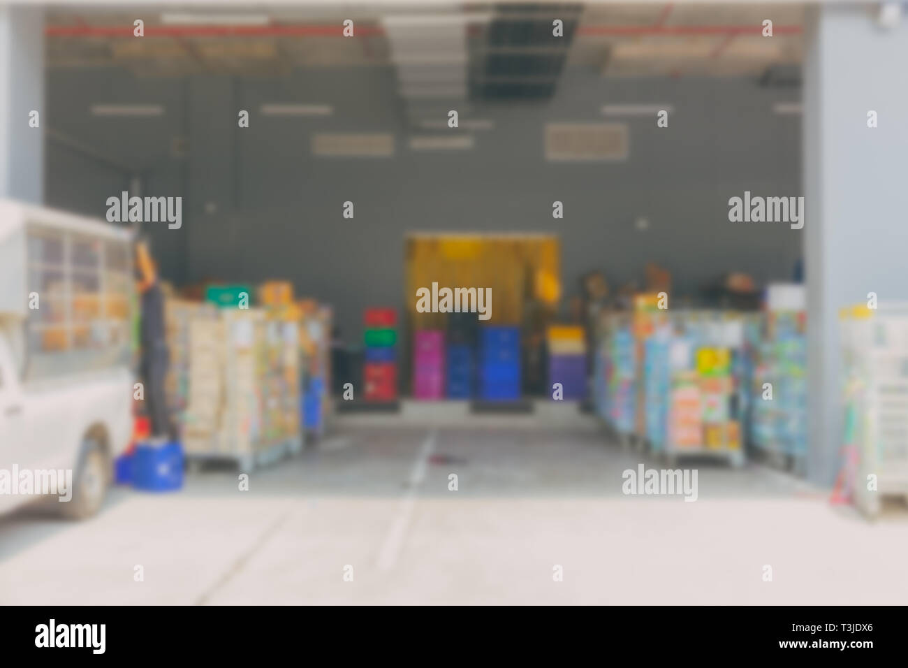 blur inventory warehouse loading area cargo space for background. Stock Photo