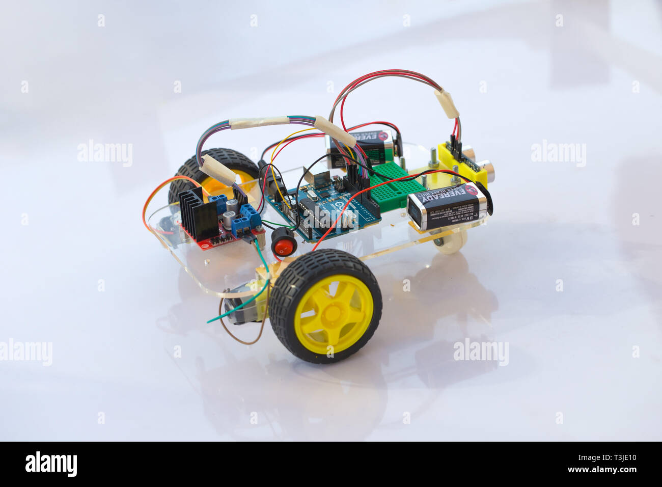 electornic car robot kit module made from micro controller open source circuit hardware for kid education future.20 January 2018, Bangkok, Thailand. Stock Photo