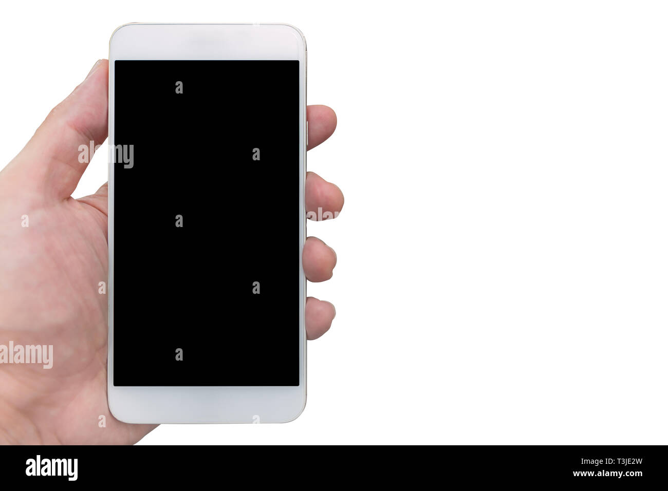 male hand with smartphone on white background Stock Photo - Alamy