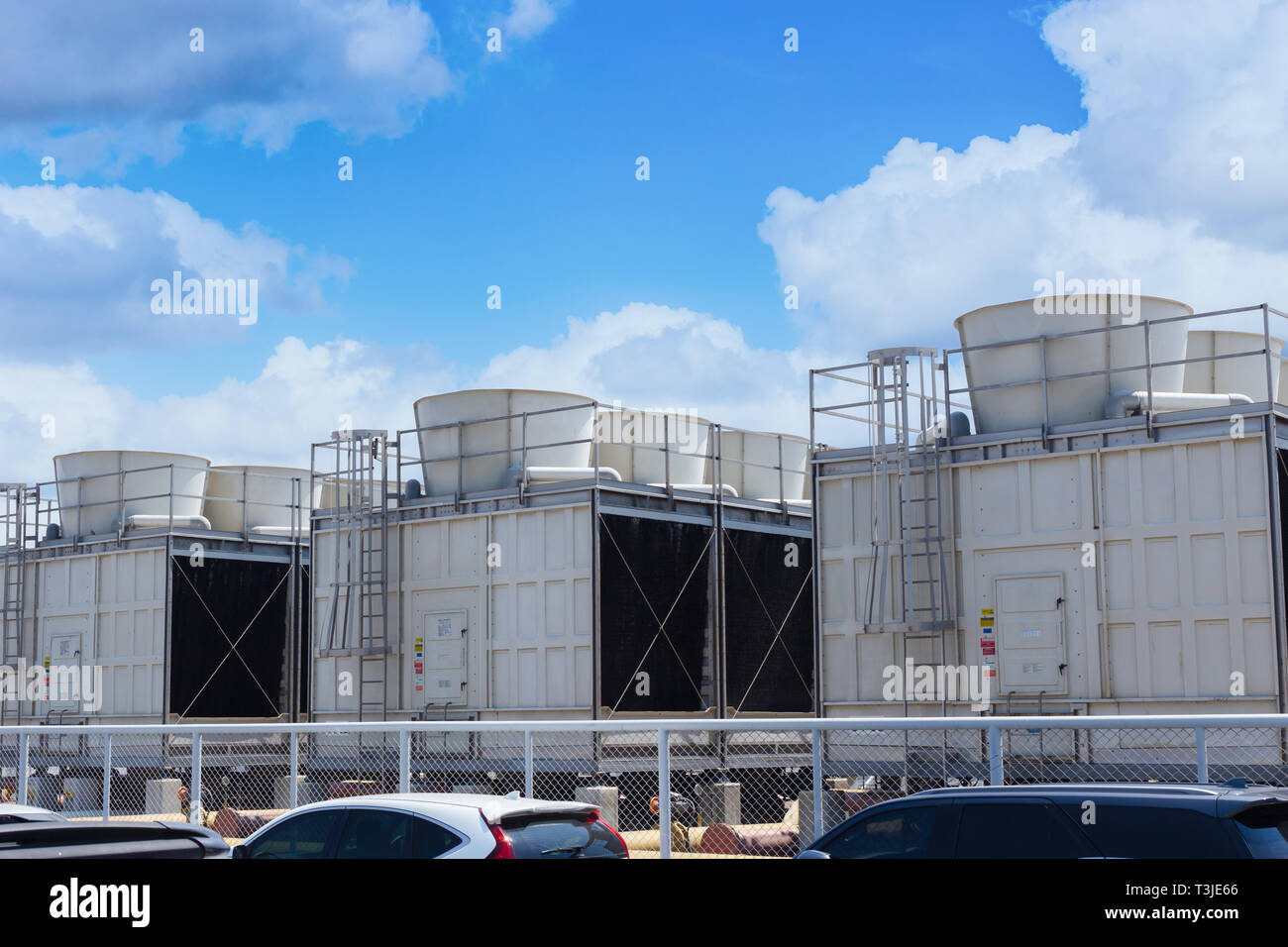 HVAC Cooling Tower on the Roof top of car park building. Stock Photo