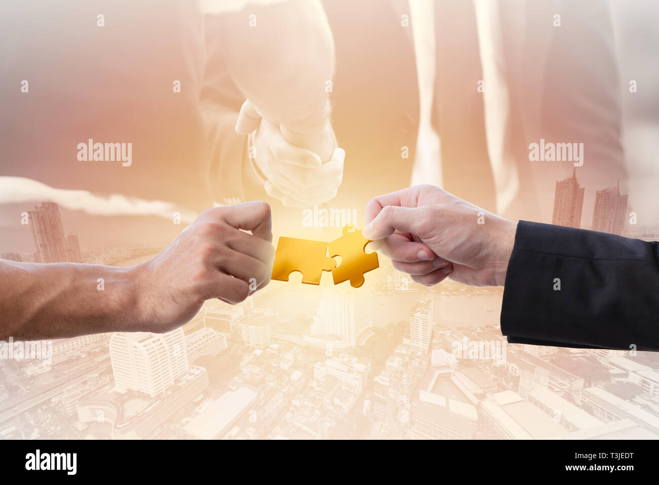 business partner concept, people hand with jigsaw assemble together for success Stock Photo