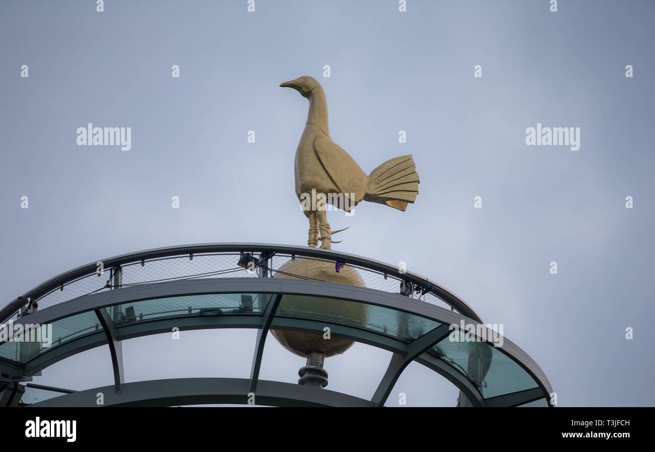 London, UK. 09th Apr, 2019. General view of the iconic Golden Cockerel inside the stadium pre match during the UEFA Champions League 1st leg match between Tottenham Hotspur and Manchester City at Tottenham Hotspur Stadium, London, England on 9 April 2019. Photo by Andy Rowland. Credit: PRiME Media Images/Alamy Live News Stock Photo