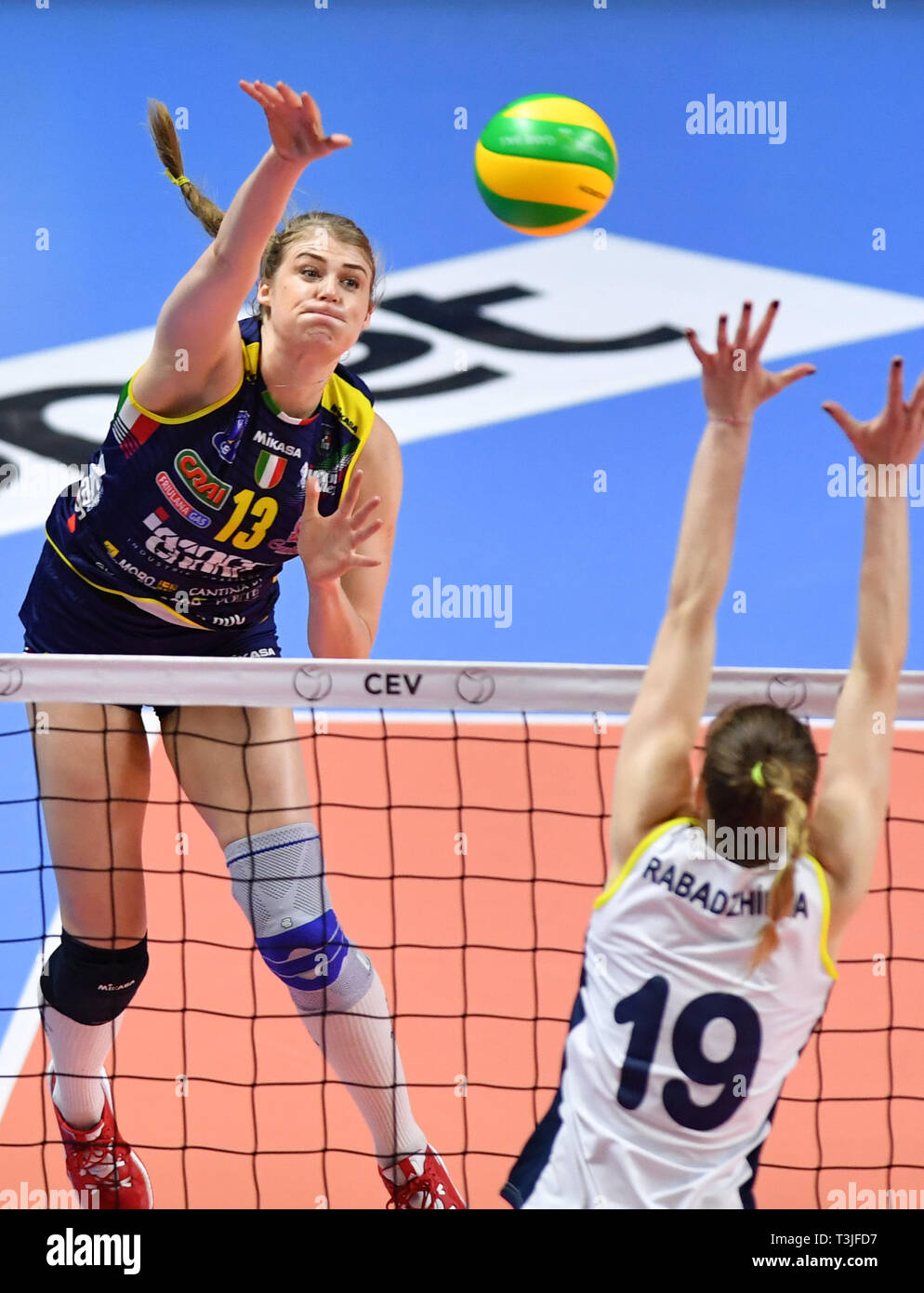 Istanbul, Turkey. 9th Apr, 2019. Samanta Fabris (L) of Conegliano hits the  ball during the second round match of the 2019 CEV Volleyball Champions  League semifinals between Imoco Volley Conegliano of Italy