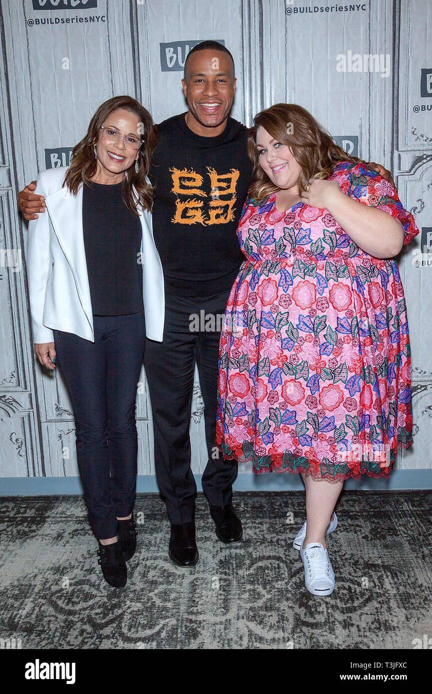 New York, NY, USA. 9th Apr, 2019. Roxann Dawson, DeVon Franklin, and, Chrissy Metz inside for AOL Build Series Celebrity Candids - TUE, AOL Build Series, New York, NY April 9, 2019. Credit: Steve Mack/Everett Collection/Alamy Live News Stock Photo