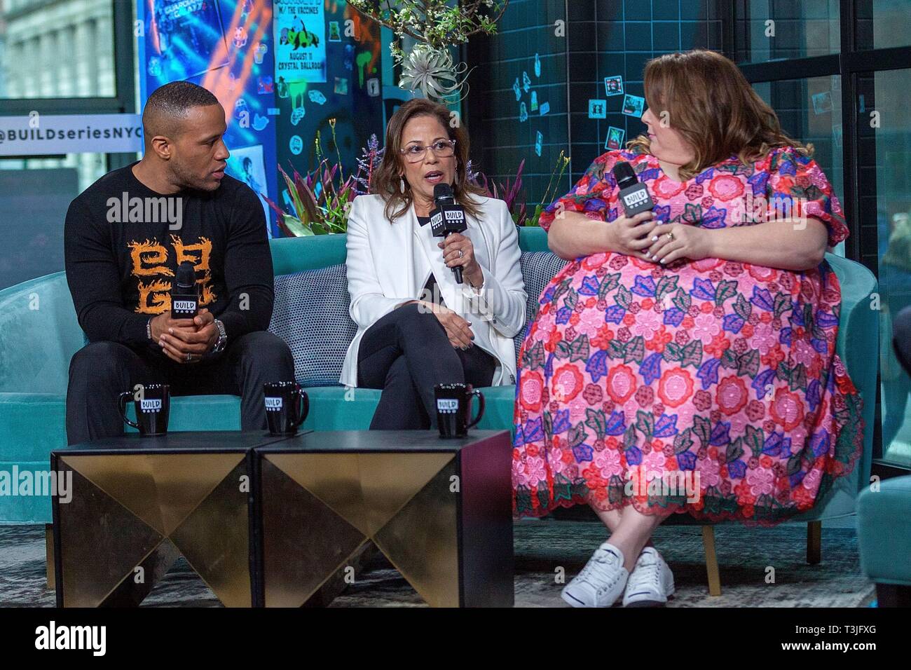 New York, NY, USA. 9th Apr, 2019. DeVon Franklin, Roxann Dawson, and, Chrissy Metz inside for AOL Build Series Celebrity Candids - TUE, AOL Build Series, New York, NY April 9, 2019. Credit: Steve Mack/Everett Collection/Alamy Live News Stock Photo