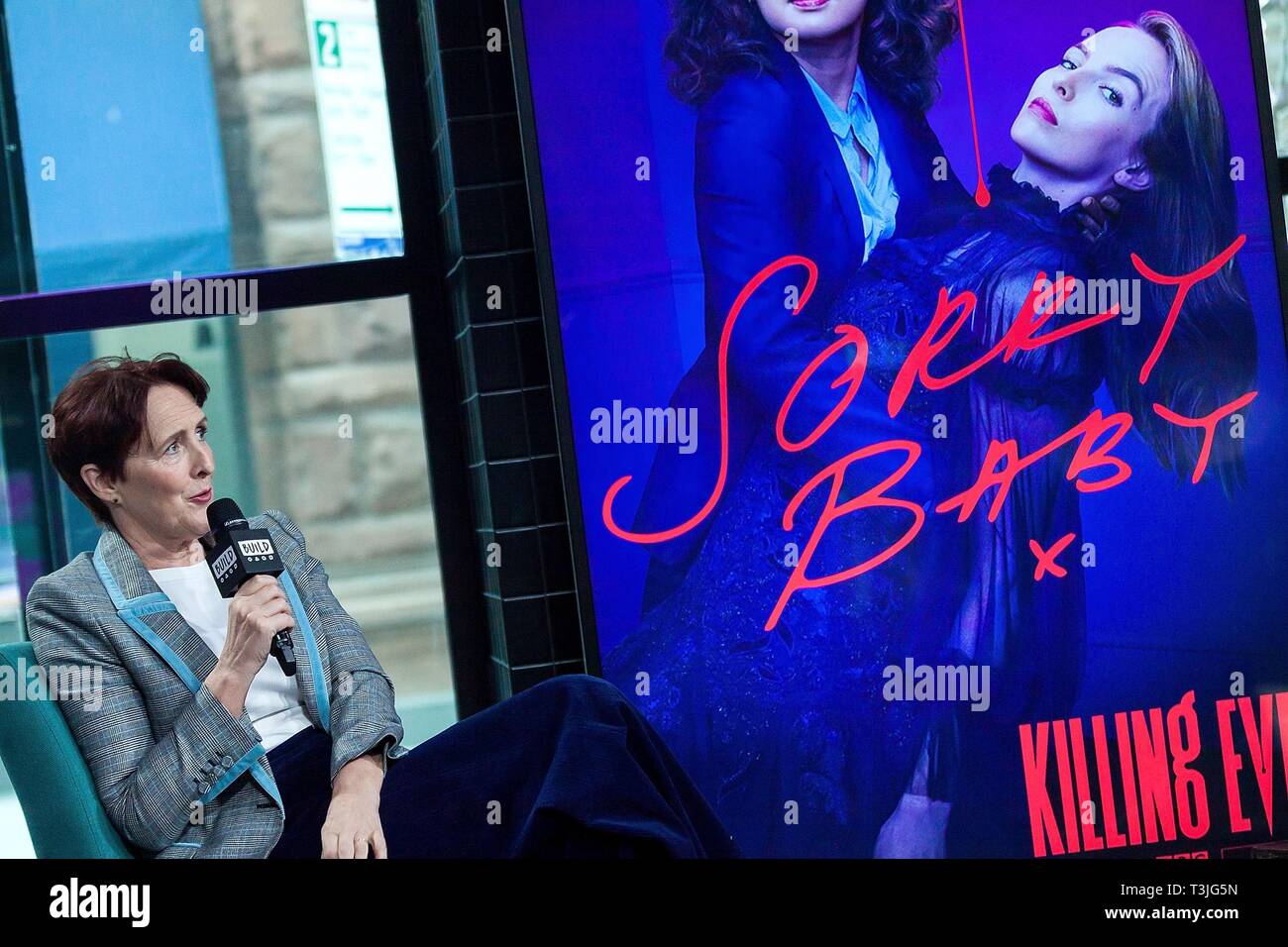 New York, NY, USA. 9th Apr, 2019. Fiona Shaw inside for AOL Build Series Celebrity Candids - TUE, AOL Build Series, New York, NY April 9, 2019. Credit: Steve Mack/Everett Collection/Alamy Live News Stock Photo
