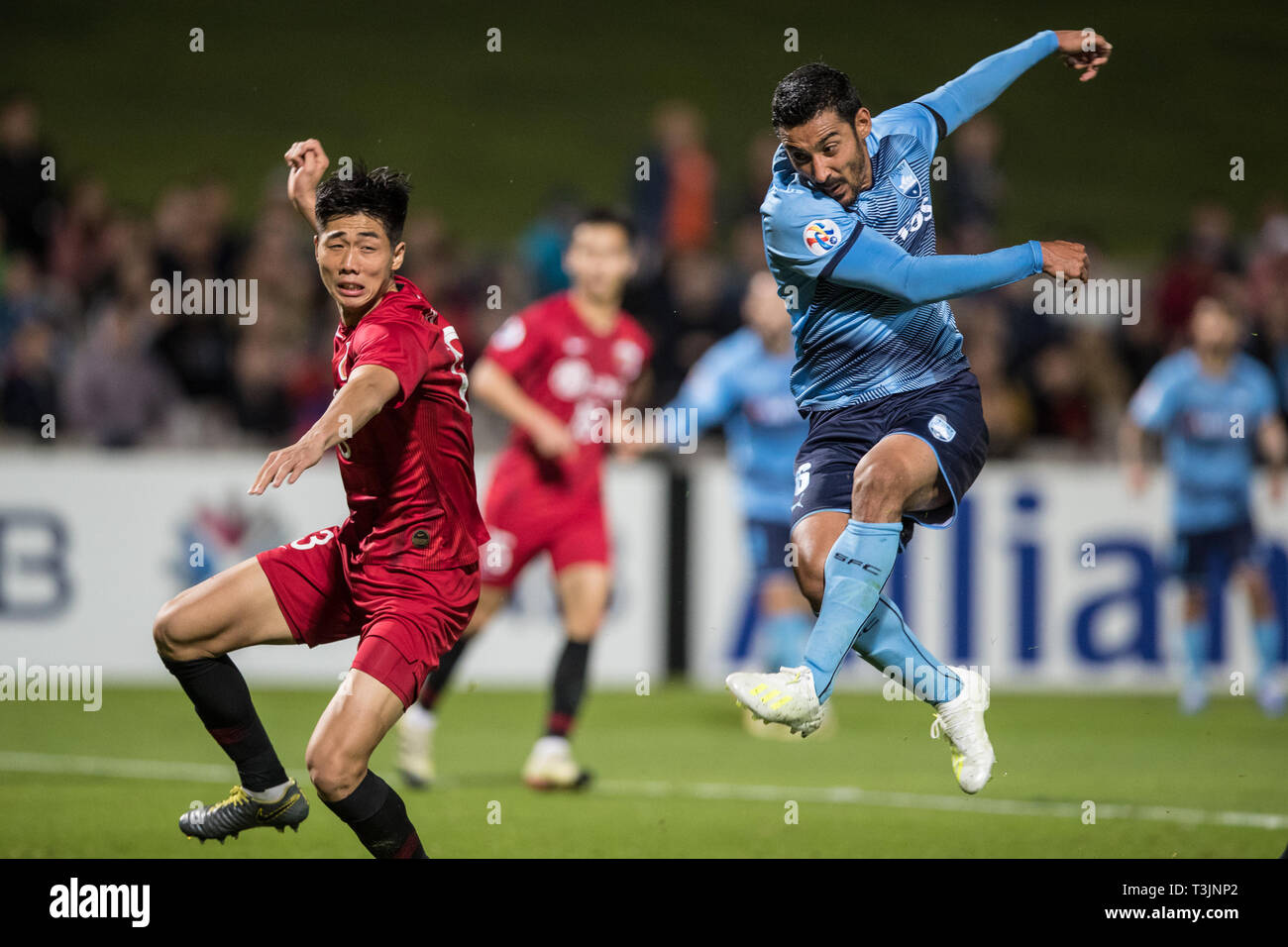 Kogarah, Australia. 10th Apr, 2019. Reza Ghoochannejhad of Sydney FC shoots during the AFC Champions League Group H match between Sydney FC and Shanghai SIPG at Jubilee Stadium, Kogarah, Australia on 10 April 2019. Photo by Peter Dovgan.  Editorial use only, license required for commercial use. No use in betting, games or a single club/league/player publications. Credit: UK Sports Pics Ltd/Alamy Live News Stock Photo