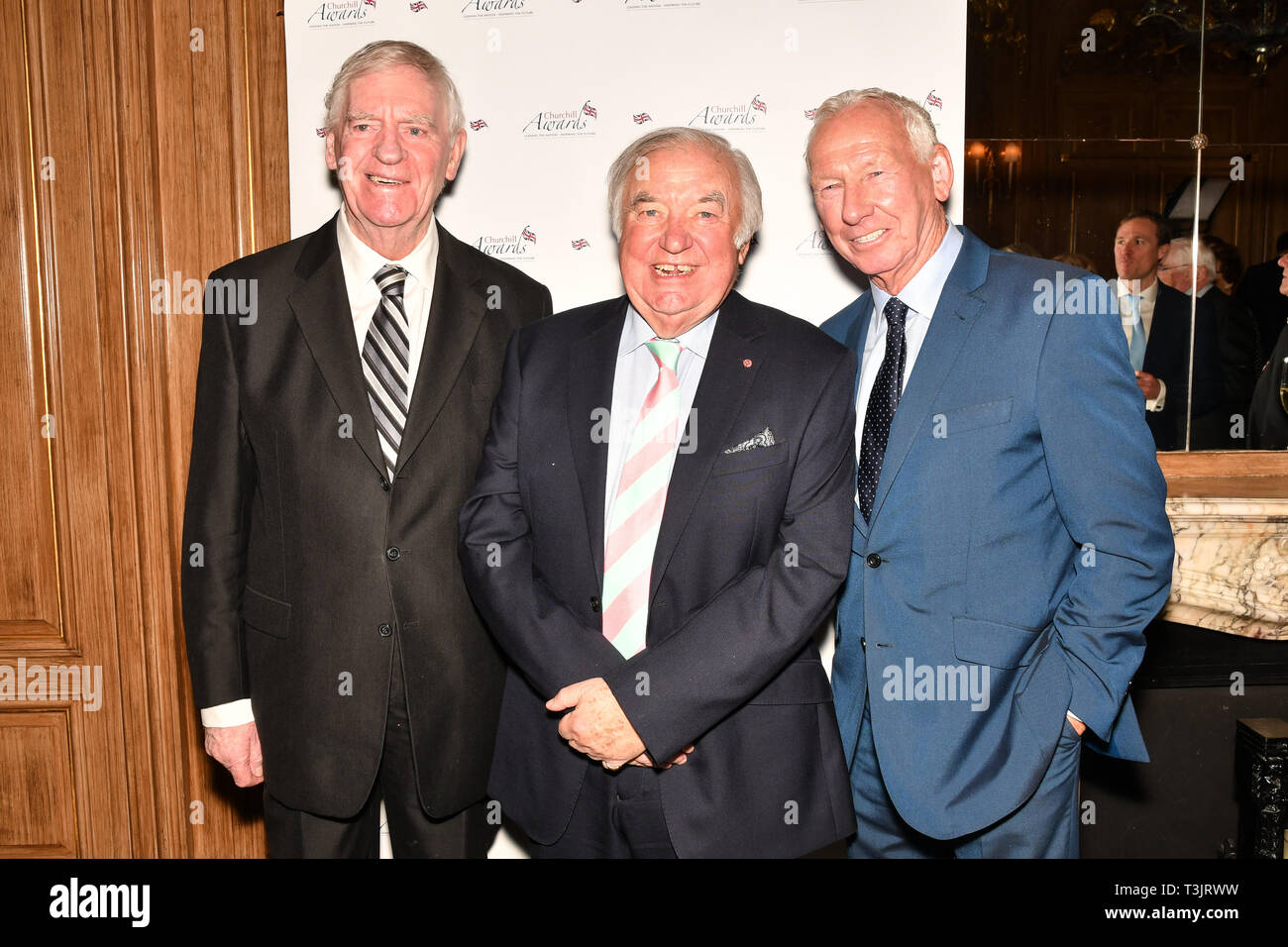 London, UK. 10th Apr, 2019. Lawrie McMenemy, Jimmy Tarbuck and Bob Wilson attend the 7th annual Churchill Awards honour achievements of the Over 65's at Claridge's Hotel on 10 March 2019, London, UK. Credit: Picture Capital/Alamy Live News Stock Photo