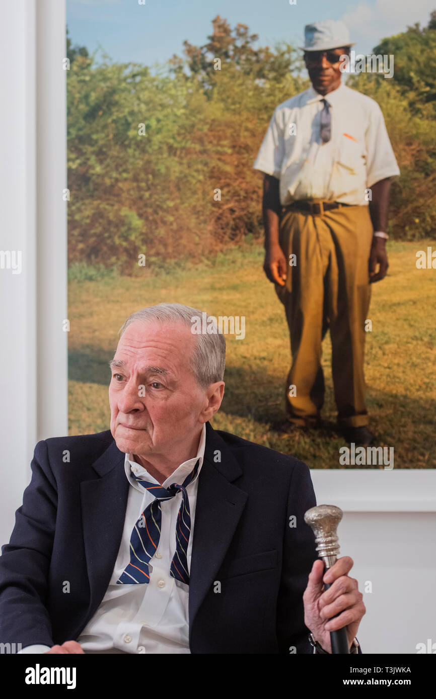 London, UK. 10th Apr, 2019. William Eggleston's (pictured) new exhibition 2¼ opens at the David Zwirner gallery. The exhibition is made up of a selection of works from his 2¼ series, which have never been exhibited before. William chose the selection himself. This will be his first show with the London gallery. Credit: Guy Bell/Alamy Live News Stock Photo