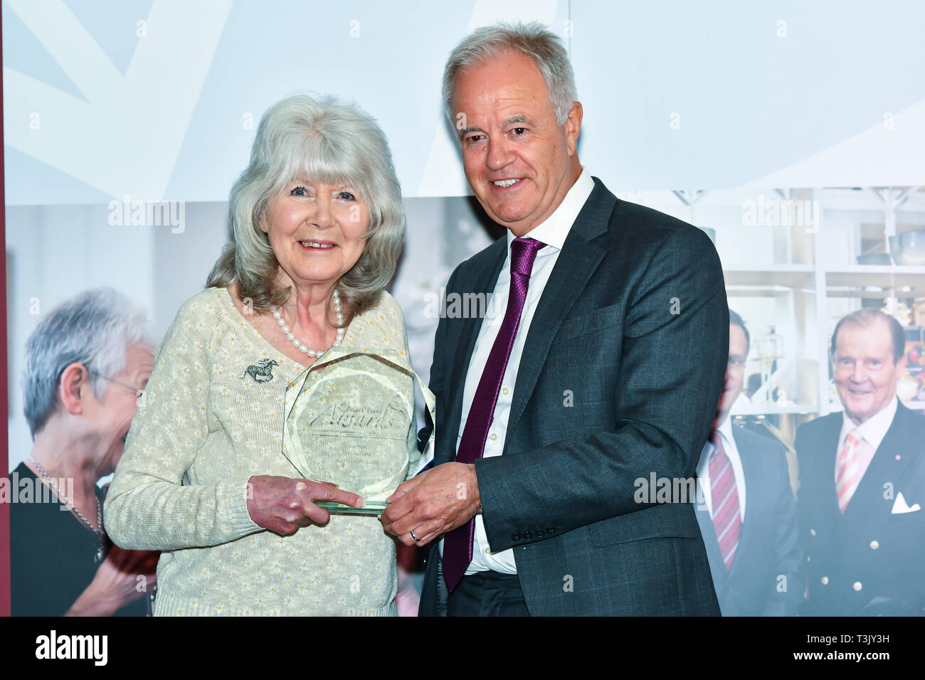 London, UK. 10th Apr, 2019. Martin Young Present Winner of  Literature – Jilly Cooper CBE of the 7th annual Churchill Awards honour achievements of the Over 65's at Claridge's Hotel on 10 March 2019, London, UK. Credit: Picture Capital/Alamy Live News Stock Photo