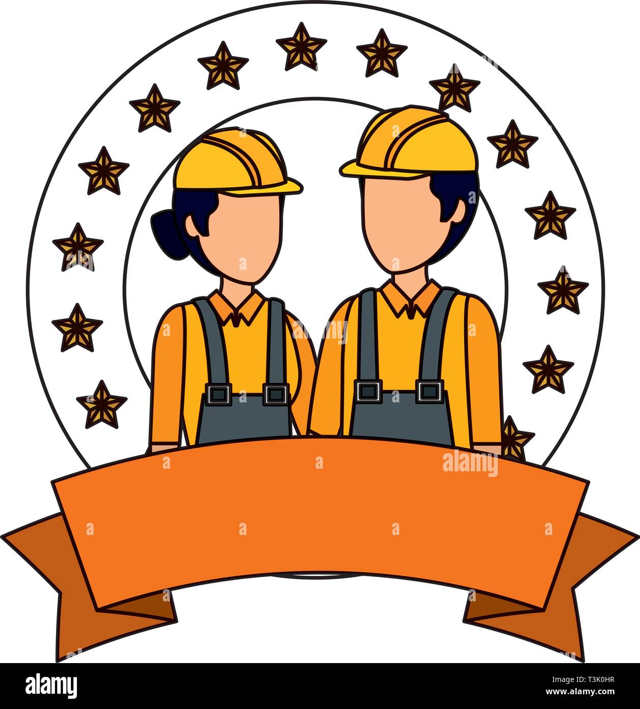 couple builders workers with helmets Stock Vector Image & Art - Alamy