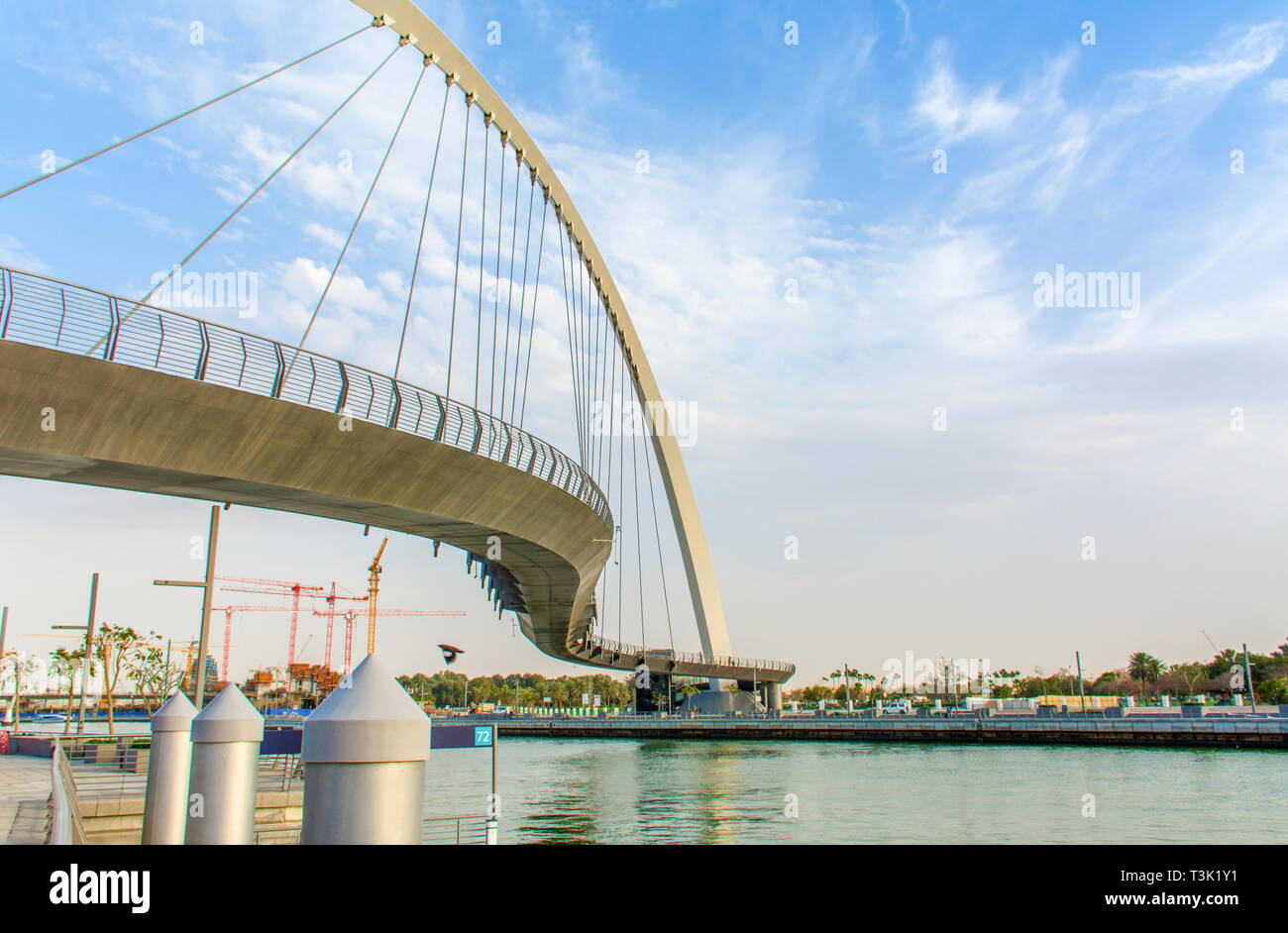 Dubai Water Canal Bridge New Attraction of Dubai City, place to visit in UAE, tourist place in dubai, travel destination, modern architecture Stock Photo