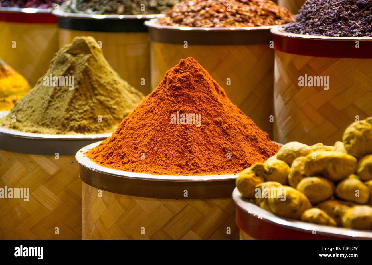 Colorful Arabic Spices on market spice souk bazaar Dubai Stock Photo